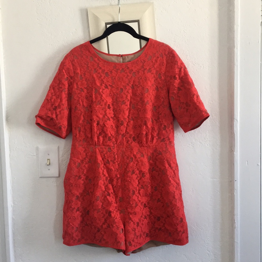 BCBG red lace jumpsuit romper